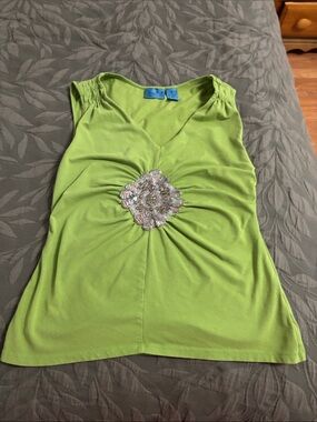 Embellished Lime Green V-Neck Tank Top